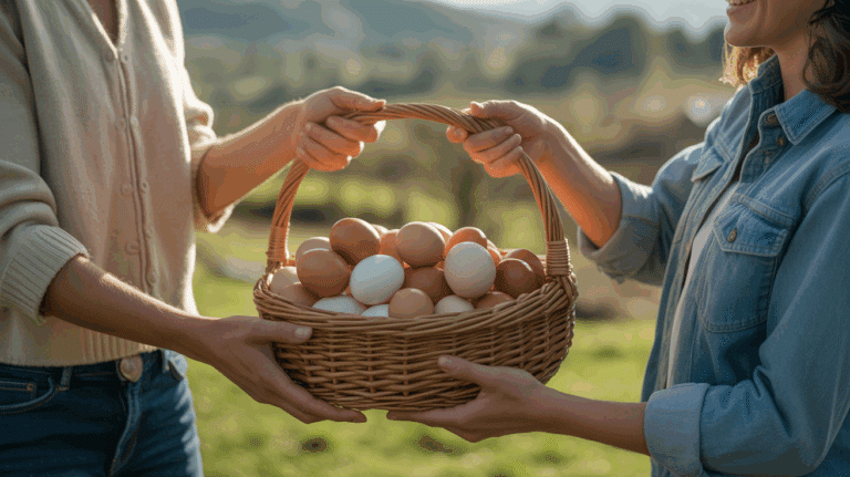 personnes main paniere oeufs