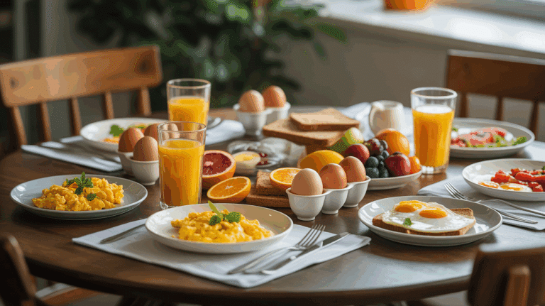 petit dej oeufs fruits