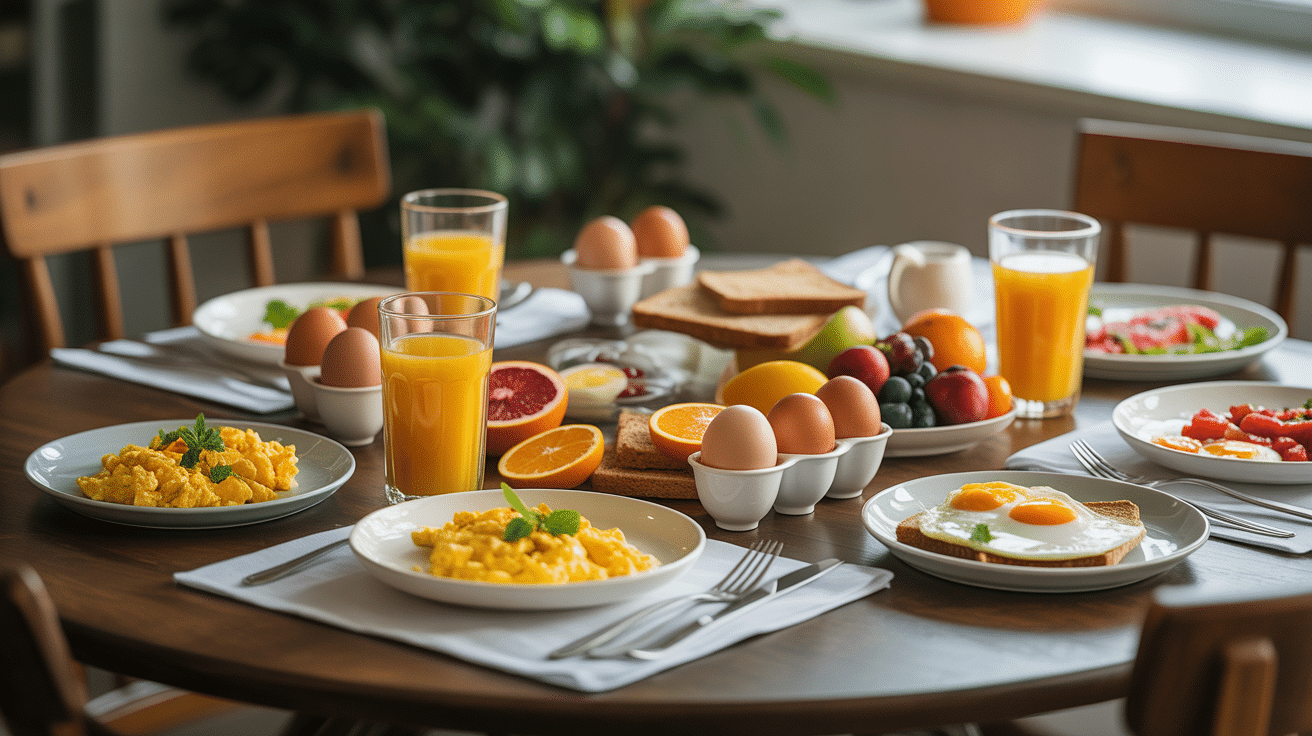 petit dej oeufs fruits